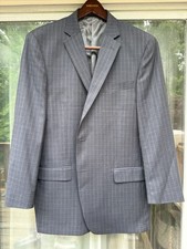 Hart Schaffner Marx Gray Blue Tan Check Sport Coat Blazer 46L Made In USA