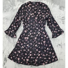 Lulus Dress Womens S Black Pink Love Blossoms Floral Button Up Flounce Sleeve