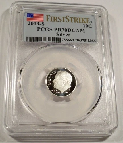 2019-S 10c SILVER PCGS PR70DCAM ROOSEVELT DIME FIRST .999 FINE PROOF DEEP CAMEO