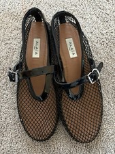 Alaïa Black Mesh Buckle Strap Flats Women's Round Toe Leather Insole