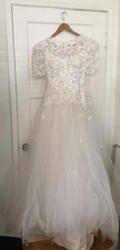 Vintage 90s Lace Beaded Appliqu  Tulle Wedding Dress Ivory White Sz 6 2 Reg 