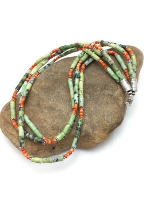Navajo Green Serpentine & Spiny Oyster Necklace 3 Strand 21'' 4095