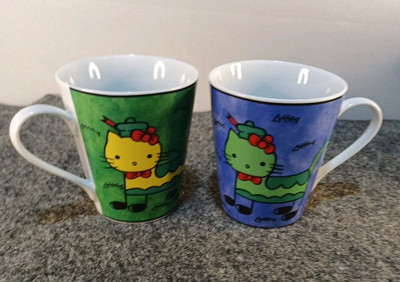 2 Cafe Coffee Cups by Maxwell & Williams Alley Cat Green/Blue