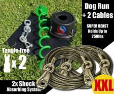Heavy Duty Dog Tie Out Stake and Cables for Two - Tangle-free Play for XXL Dogs