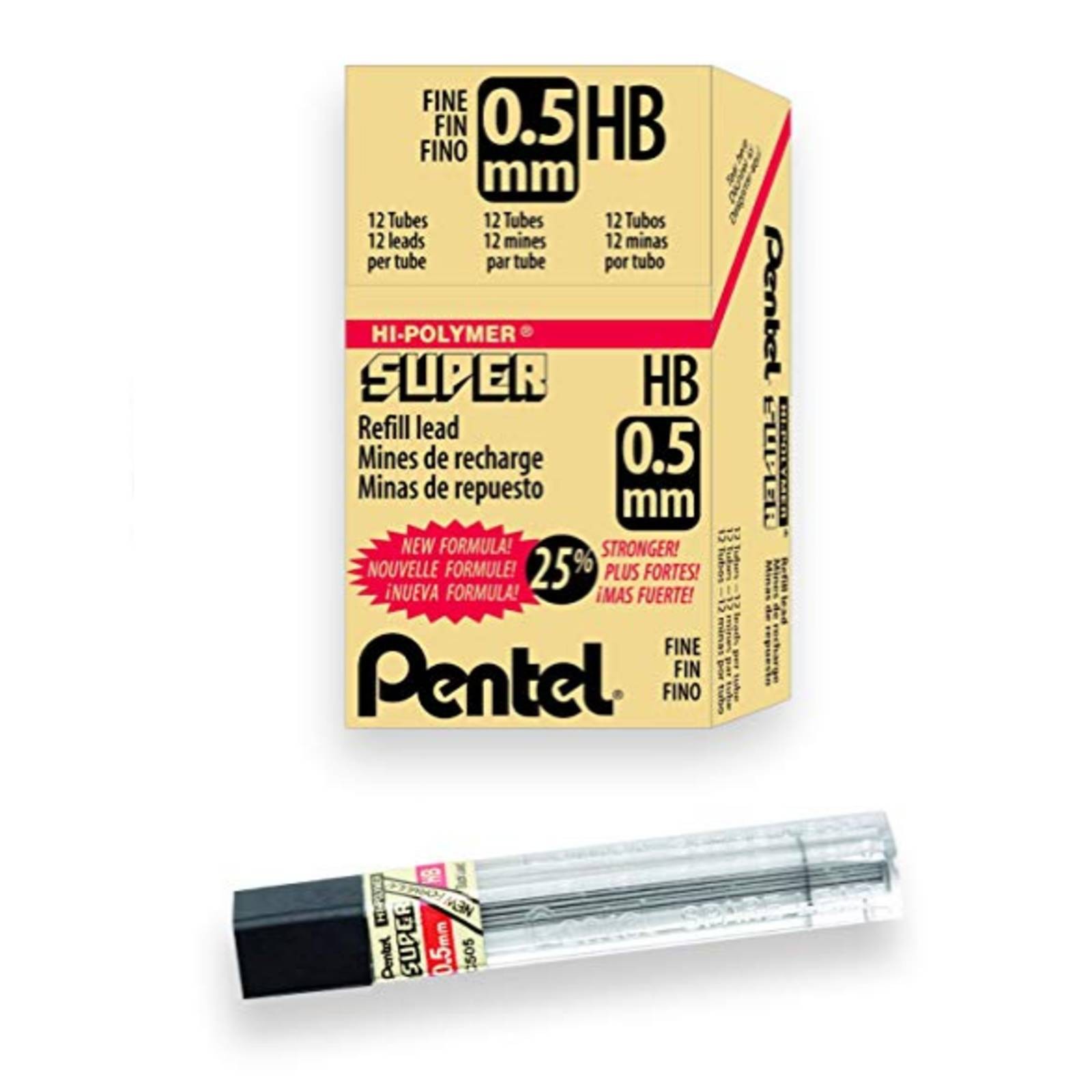 Pentel Extra-Long Refill Lead - HB hi-polymer - 12 Tubes of 12 Leads (144 total)