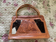 Vintage Hand Tooled Leather Handbag satchel Cowhide Western Rodeo Cowgirl Bag