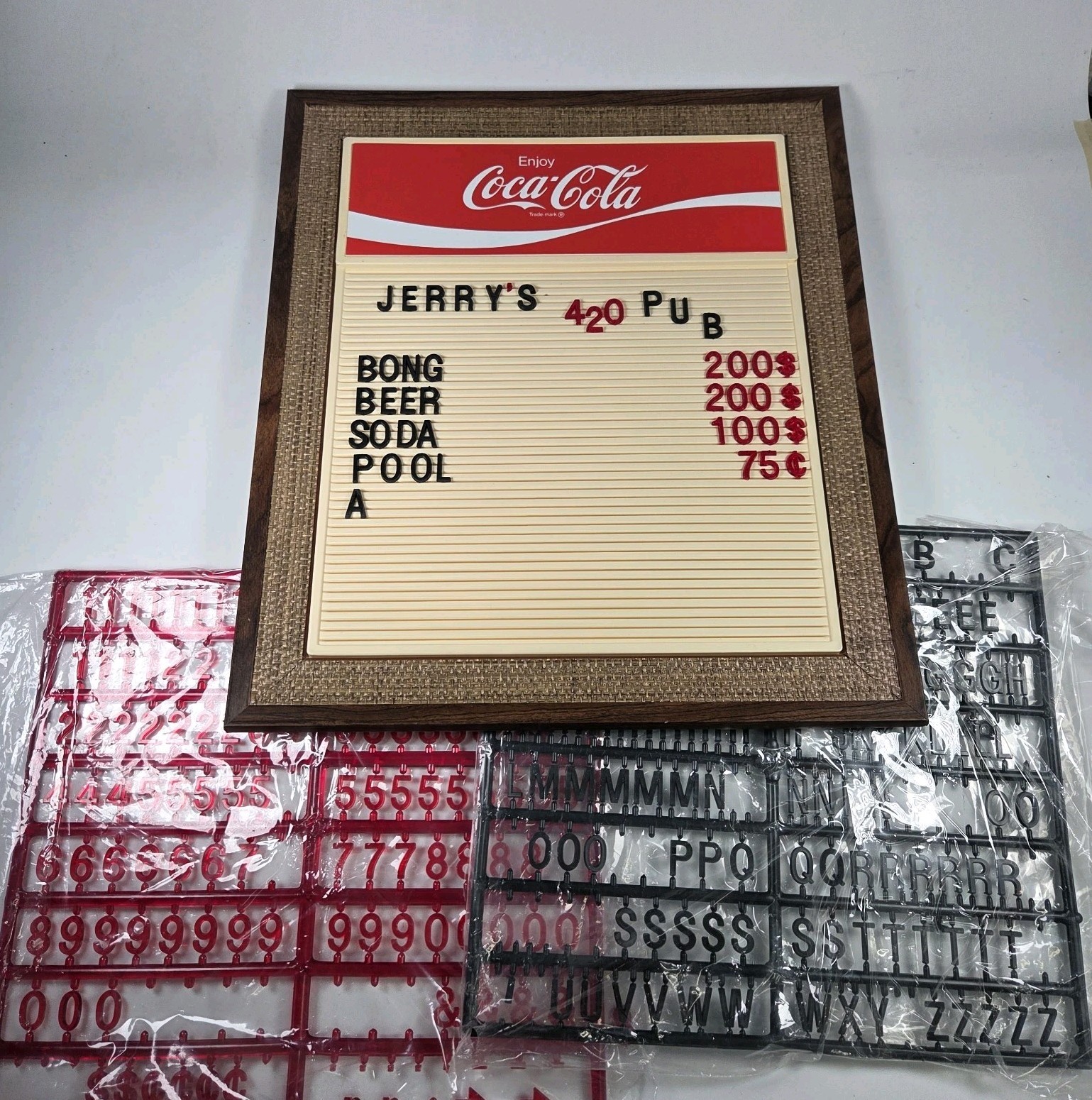 Vintage Coca Cola Menu Message Board Sign Ridan Displays w/ Letters 16 x 18