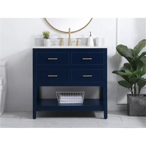 Elegant Decor Sinclaire 36" MDF Single Bathroom Vanity with Backsplash in Blue - Picture 7 of 8
