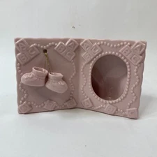Baby Picture Frame ABC Vintage Ceramic Baby Booties Boots Nursery Pink Girl 4"