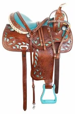 Western Blue Barrel Racing Crystal Saddle Tack - Premium Leather Horse Gear