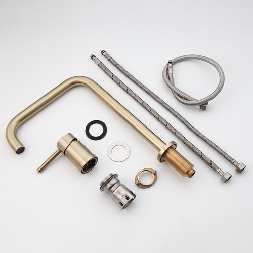 Deck Mount Brushed Gold Bathroom Basin Sink Mixer Faucet Single Handle Brass Tap - Bild 10 von 12
