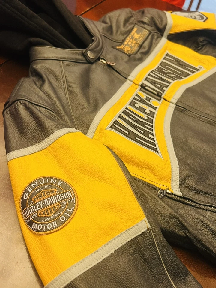 全新 Harley Davidson 男式皮革 3 合 1 Moto 握把摩托车夹克 尺寸 L — 第 4/4 张图片