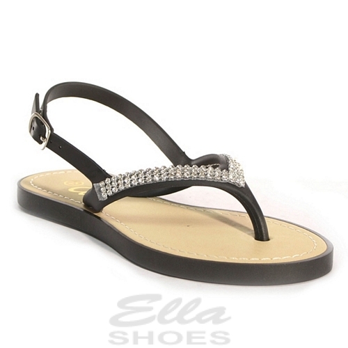 Girls Ella silver diamante flip flops sandals jewelled toepost toe post  pool | eBay