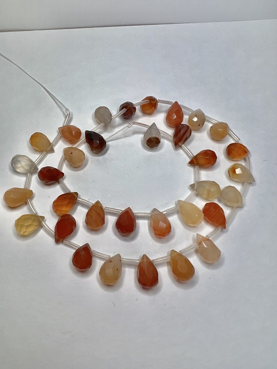 Strand of Red Agate Faceted Teardrop Shaped Top Drilled Beads