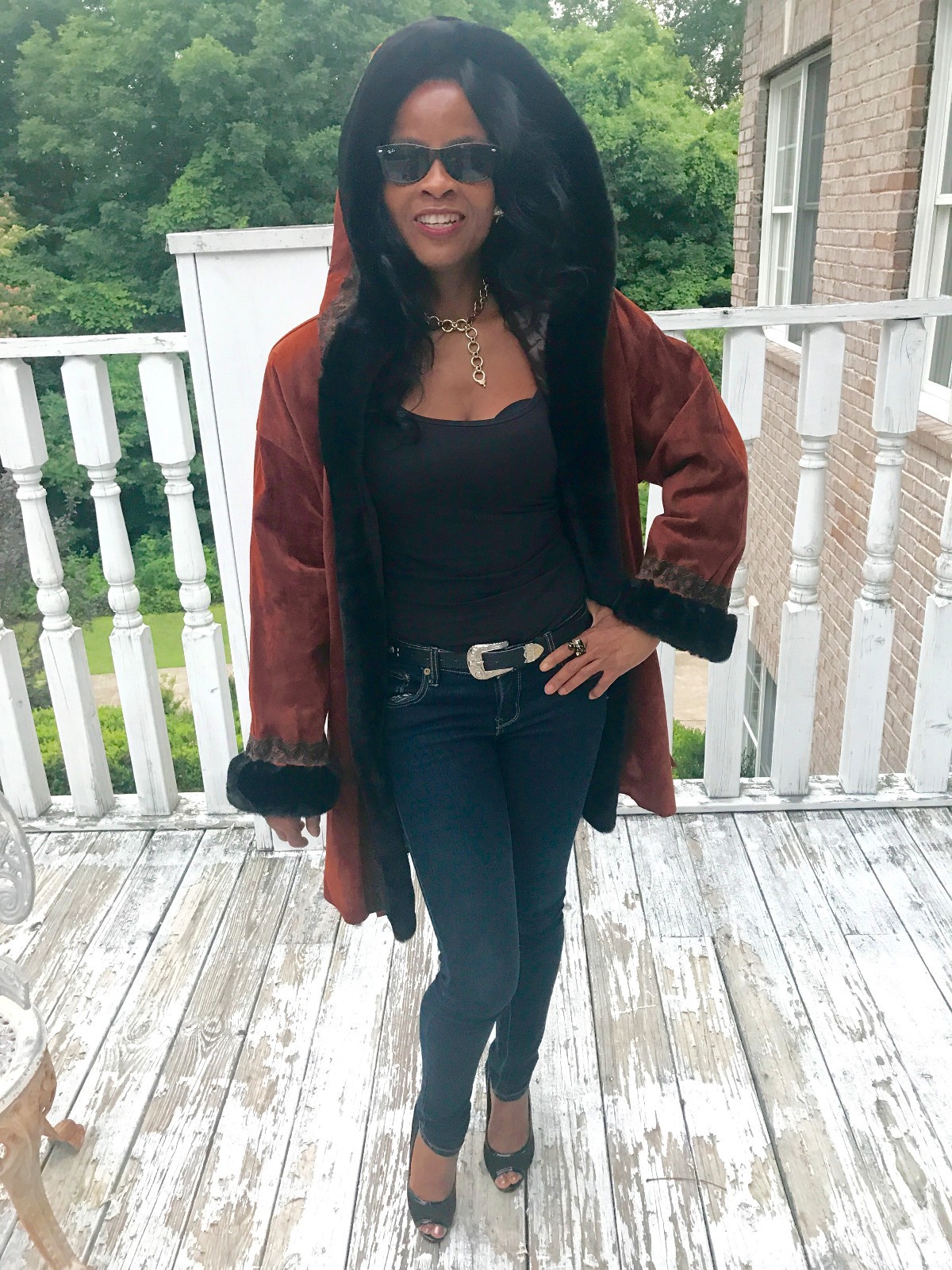 Cappotto giacca Designer Yves Saint Laurent marrone ruggine pelle scamosciata pelliccia shearling M