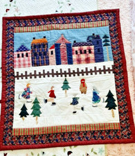 Handmade Christmas Winter Skaters Wall Hanging Quilt 31" x 28"