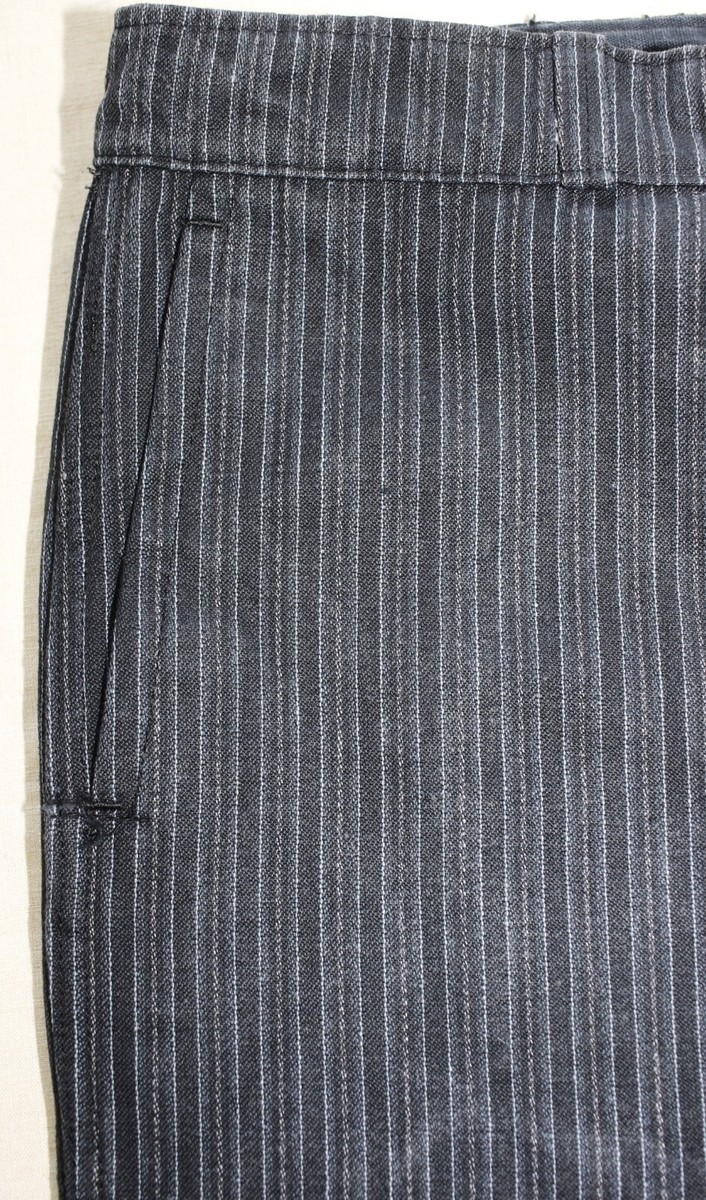 French 1950s Grey Striped Work Chore Woven Cotton Pants W44 Made