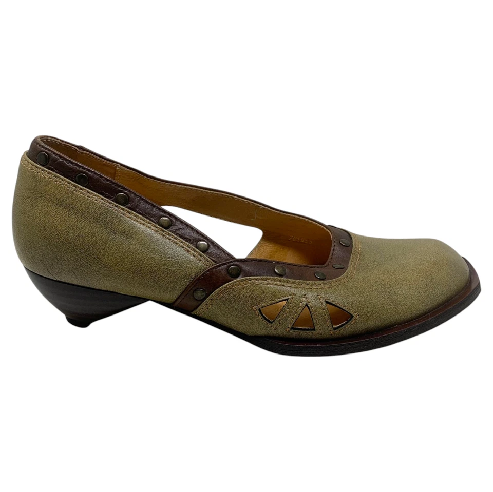 John Fleuvog Freedom Collection Talla 7.5 Art to Wear Cuero Oliva Tacones Zapatos Foto 3 de 4