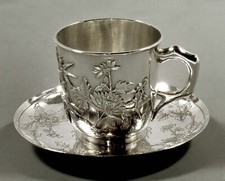 Chinese Export Silver Tea Cup and Saucer    c1890 SIGNED