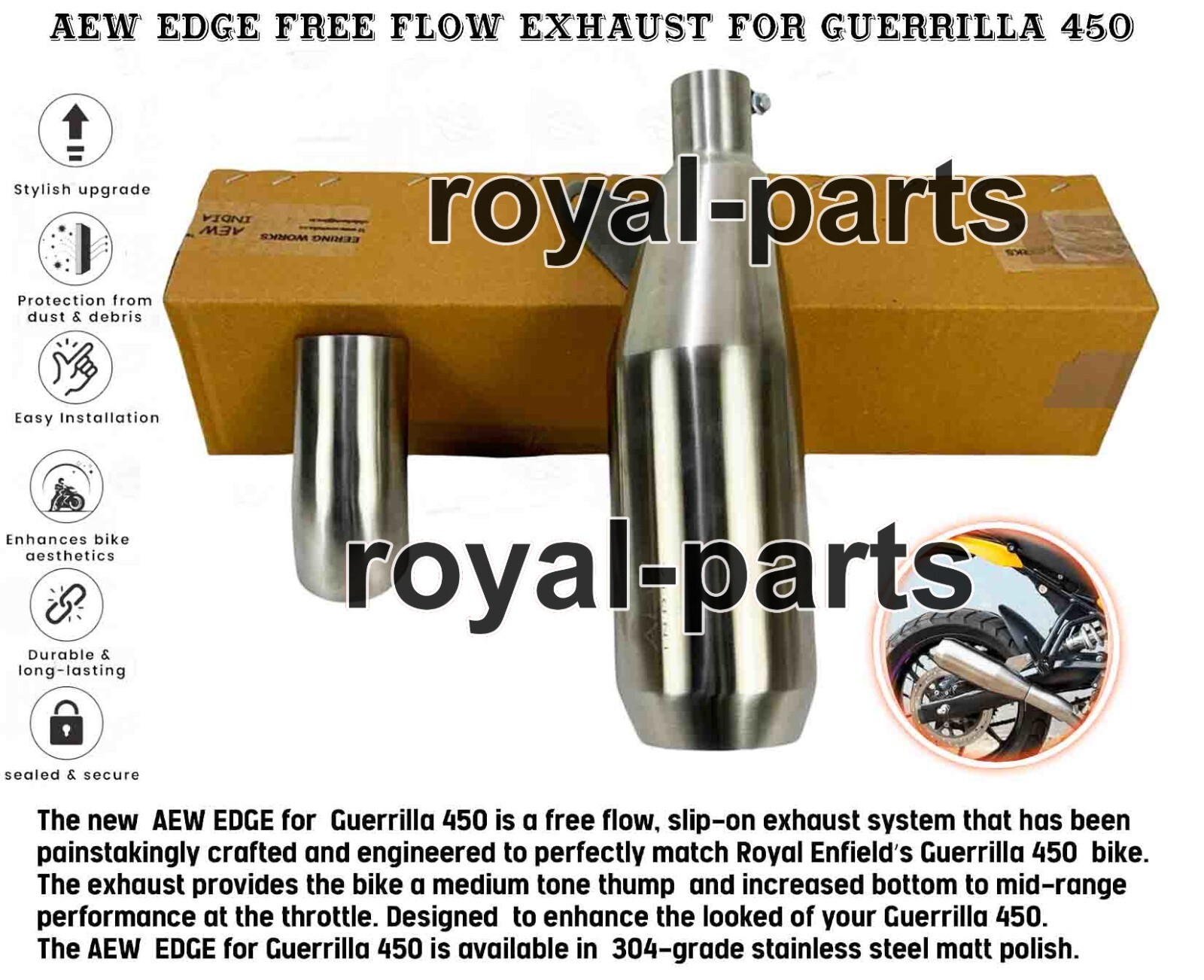 "AEW EDGE FREE FLOW EXHAUST" FIT FOR ROYAL ENFIELD GUERRILLA 450