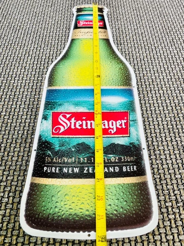 *RARE* STEINLAGER Metal HUGE! 2ft. Cold Beer Bottle Bar Pub Vtg Tin Sign Zealand