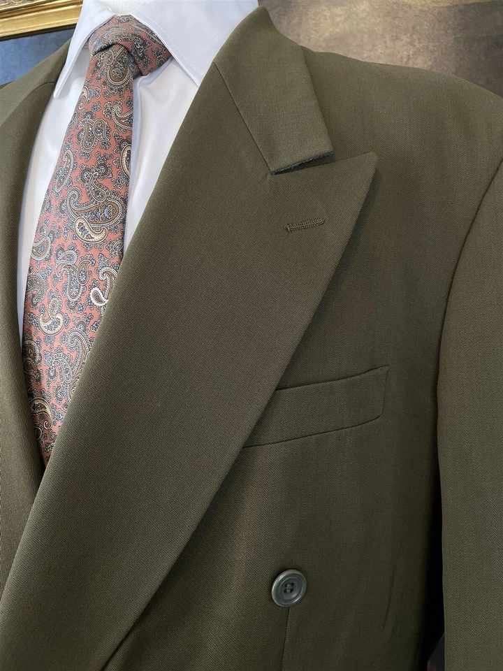 Blazer De Colección Zanetti 56L | 46L HECHO EN ITALIA Lana Marzotto Oliva Doble Pecho Foto 2 de 4