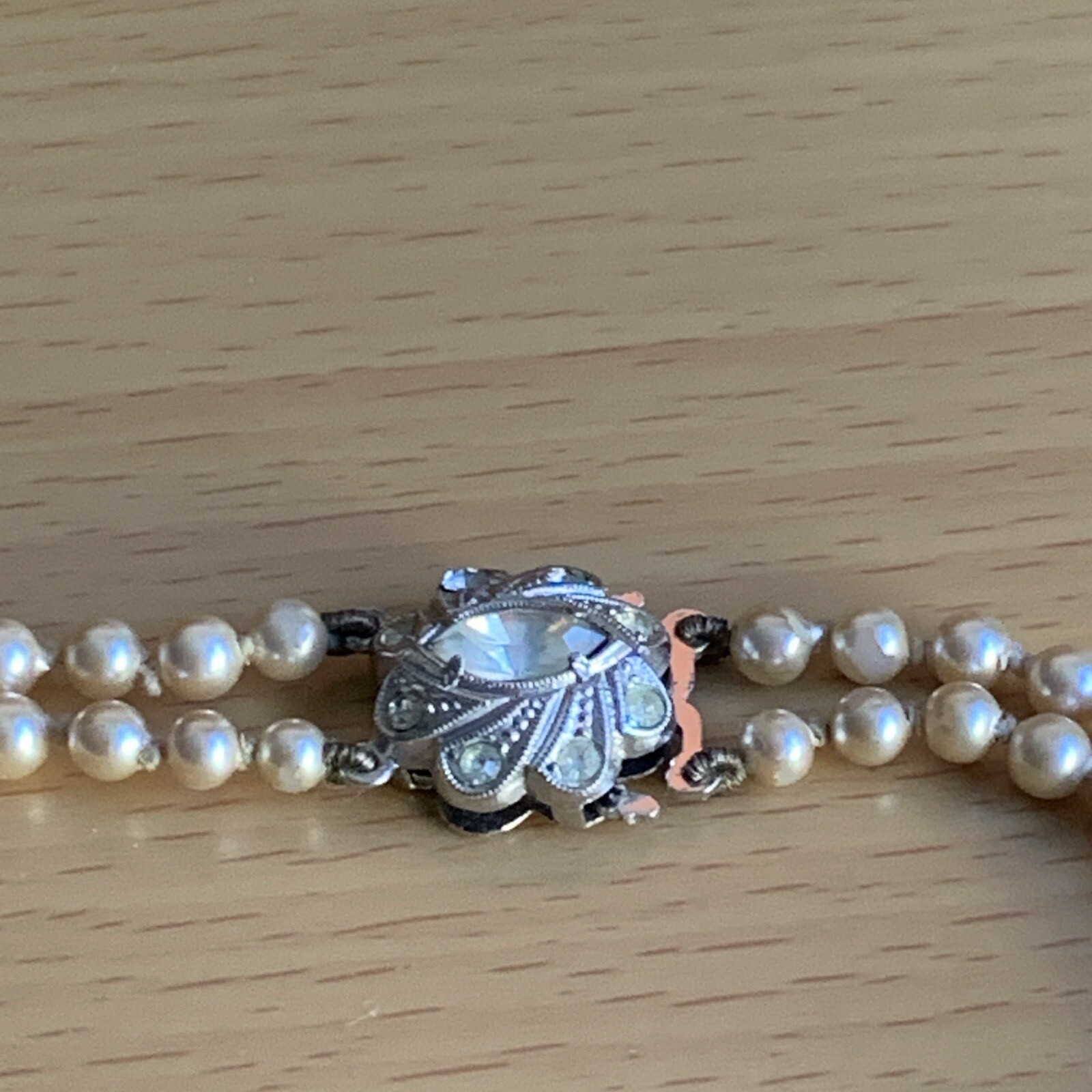 LOTUS VINTAGE Double STRAND BEADED PEARL NECKLACE / 925 Silver Fancy