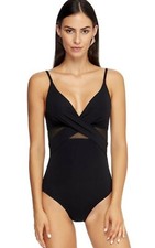 Jets 268963 Women's Contour Cross Over Black One Piece Swimsuit Size 6