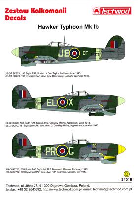 Techmod Decals 1/24 British HAWKER TYPHOON Mk-Ib Fighter Bomber Part 2