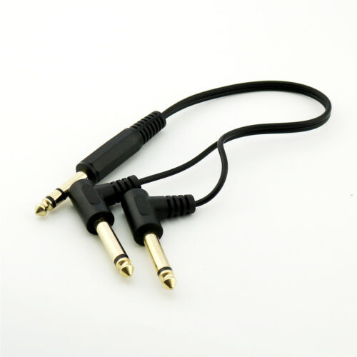 6.35mm Male Stereo to 2x6.35mm 1/4" Male Mono Right Angle Y Splitter Audio Cable - Afbeelding 1 van 5