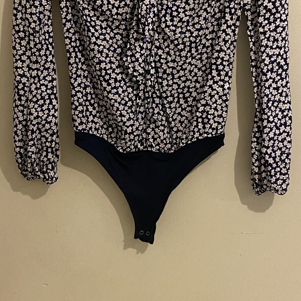Abercrombie & Fitch Bodysuit Womens Size XS Blue Floral Front Tie Long Sleeve,/ eBay