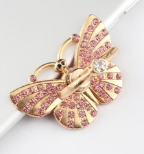 360 Rotating Finger Ring Stand Holder For Cell Phone Pink CRYSTAL Butterfly