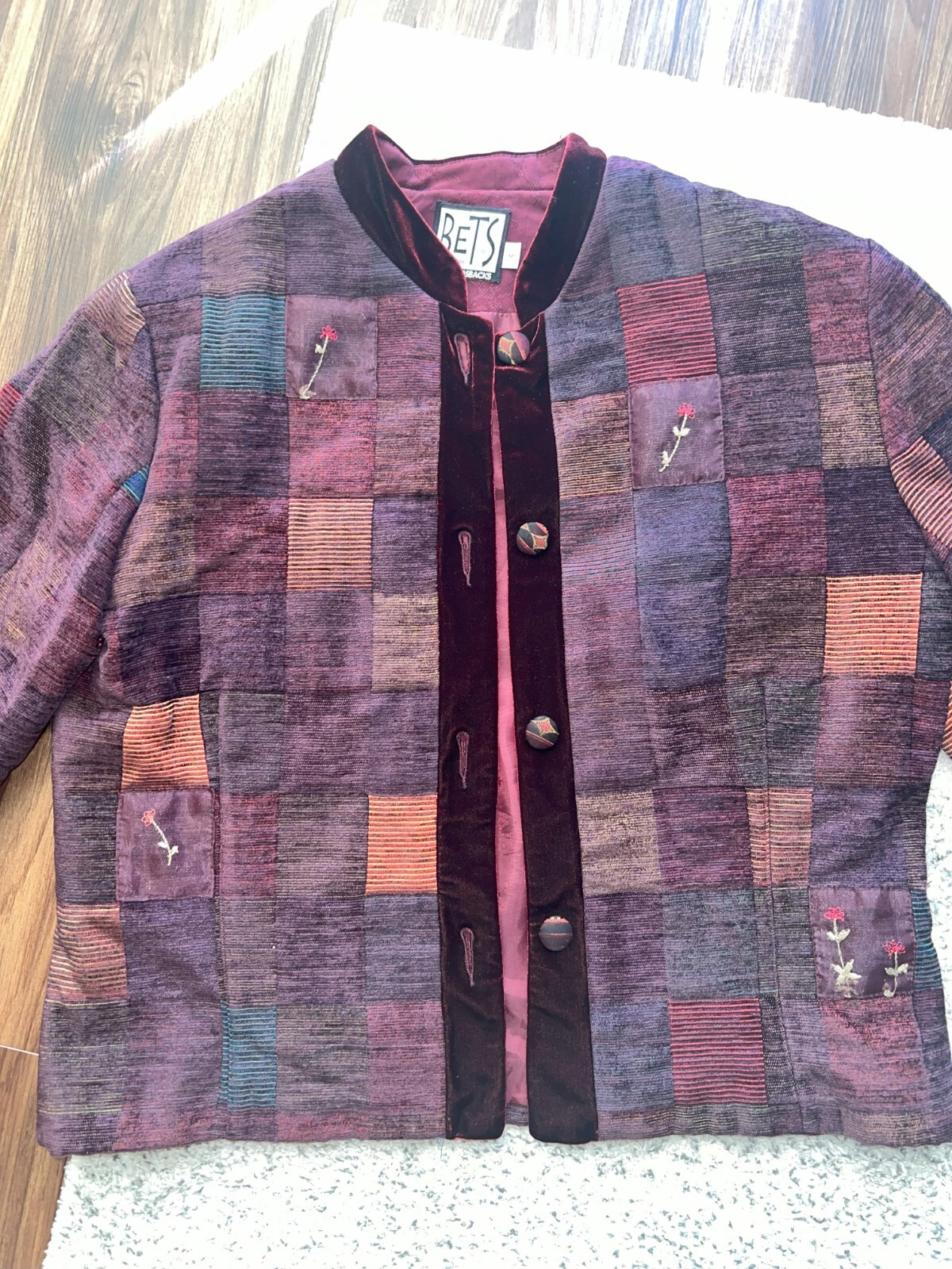 BETS by Canvasback Red Patchwork Flower Blazer Wo… - image 2