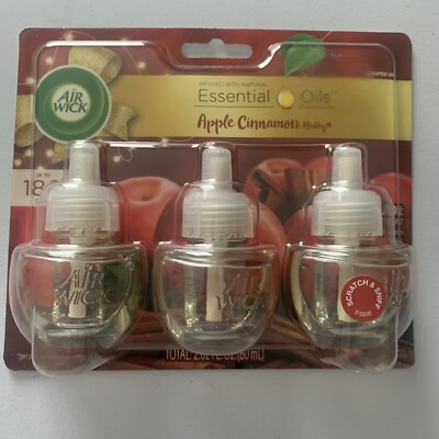 Air Wick Essential Oils Apple Cinnamon Medley 2 Pack of 3 ea = 6 Plug In Refills
