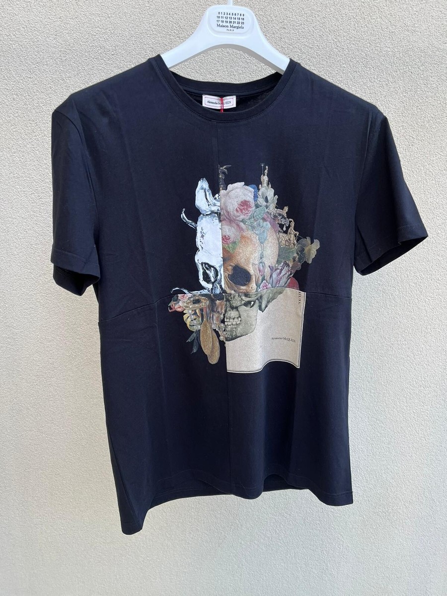 Alexander McQueen Skull Floral Logo T-Shirt in Black BNWT M