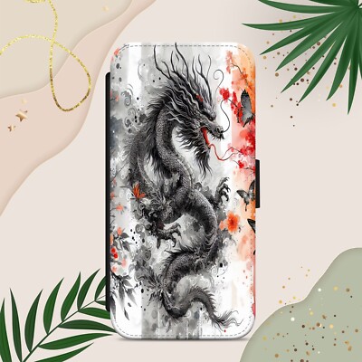 HANDYHÜLLE CHINESISCHER DRACHE BLUMEN FÜR IPHONE SAMSUNG PIXEL FLIP WALLET