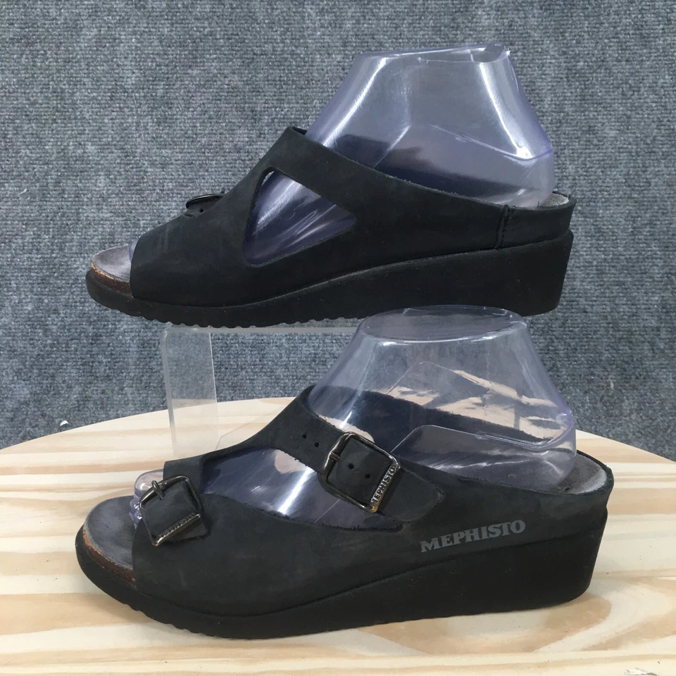 Mephisto Sandals Womens 39 Elka Slide Black Slip On Casual Open Toe Wedge Heels - Image 2 of 4