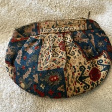 Vintage Pleated Zippered Top Cloth Change Purse with Hieroglyphic Print