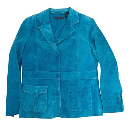 Liz Claiborne Damen Türkis Wildleder Leder Blazer Jacke L Büro Sirene Corp