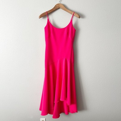 THEIA Hot Pink Spaghetti Strap High-Low Flowy Hem Midi Dress Size 2 | eBay