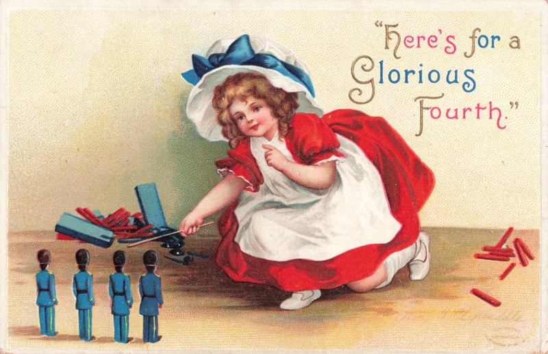 Clapsaddle Patriotic Postcard July 4th Girl with Soldiers Signed  c 1910   Y11