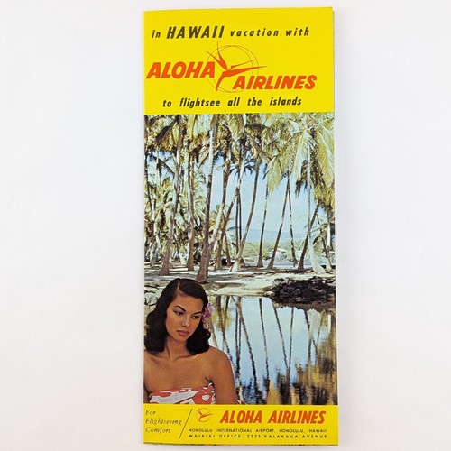 Vintage Aloha Airlines 1960s Travel Brochure, Route Map