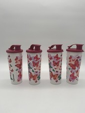   Brand New Tupperware 16-oz Tumblers w/ Flip Top Pour Seals Set Of Four 