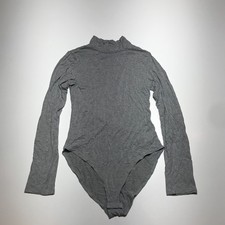 Mangopop Bodysuit Womens Medium Gray Long Sleeves Mock Neck Bodycon Slimming