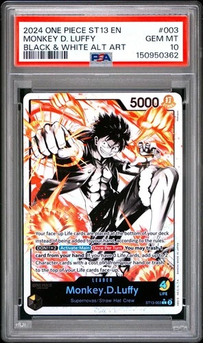 2024 ONE PIECE ST13 #003 THREE BROTHERS LUFFY BLACK & WHITE ALT ART PSA 10