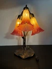 Tiffany Style Meyda Lighting 16' Orange Red Pond Lily 3 Light Table Lamp READ