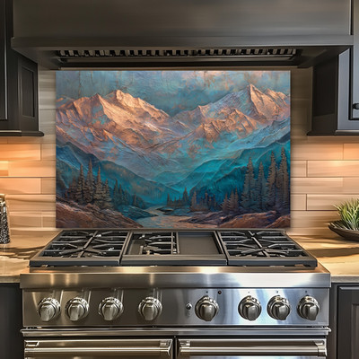 Turquoise Mountain Kitchen Backsplash, Rustic Cabin Decor, Western Mountain Art