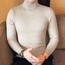 Unisex Long Ribbed Turtleneck Sweater Casual Knitwear Outdoor Thick Pullover