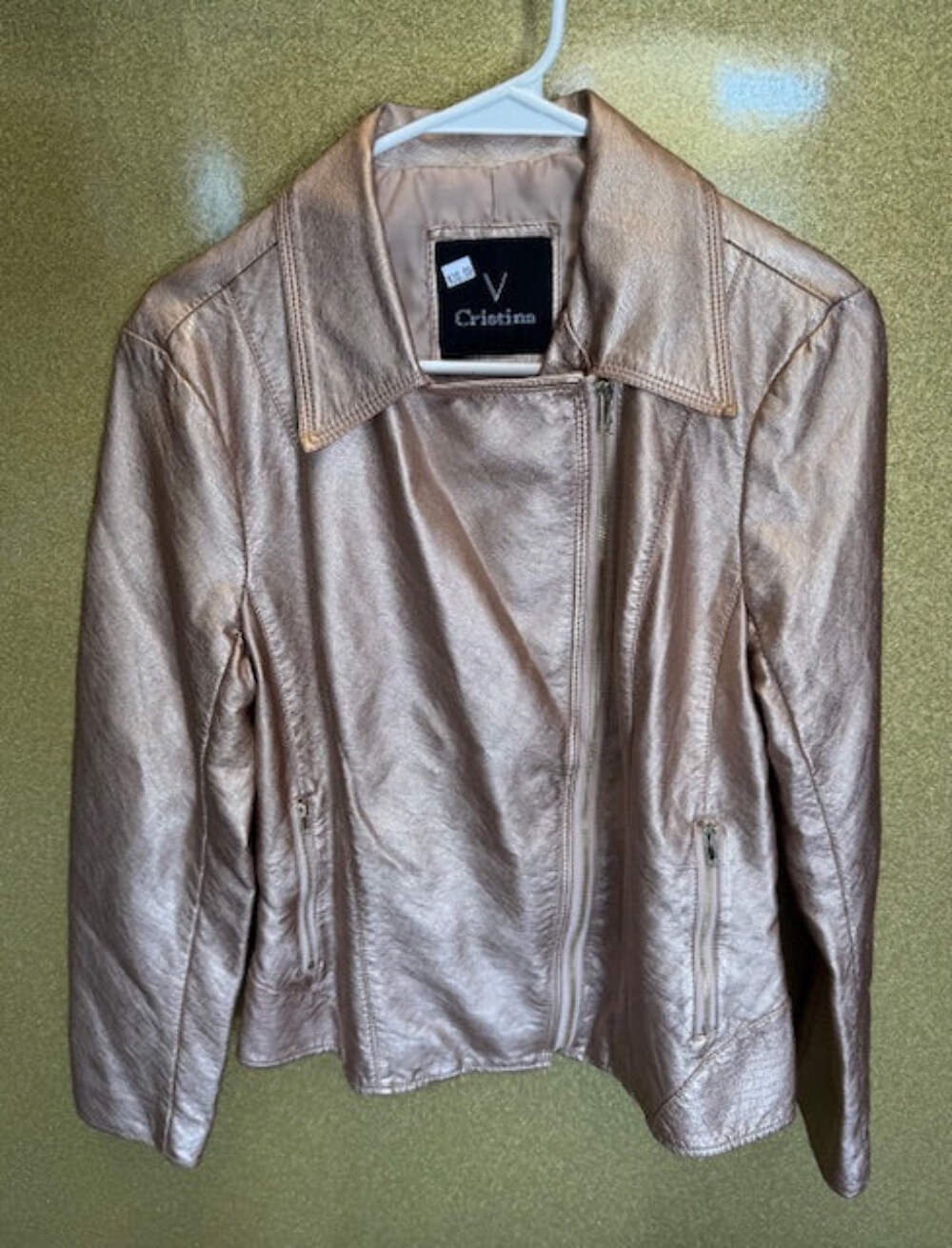 Pre-owned Cristina Rose Gold Pleather Jacket Size Medium