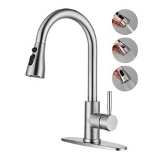 Kitchen Faucets with Pull Down Sprayer, 3 Function Sprayer, Brushed Nickel St...